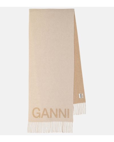Ganni Fringed Wool Scarf - Natural
