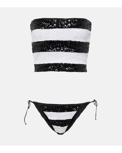 Oséree Striped Sequined Bikini - Black