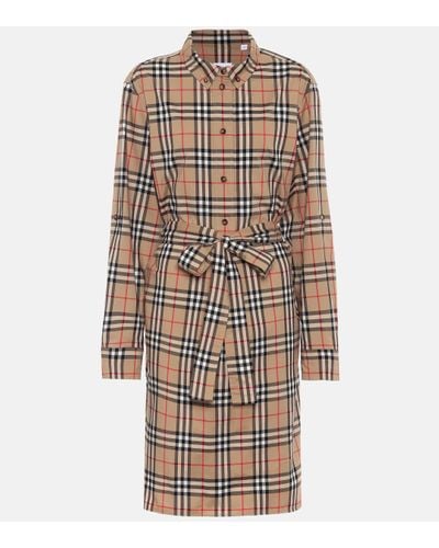 Burberry Vintage Check Cotton Tie-waist Shirt Dress - Natural