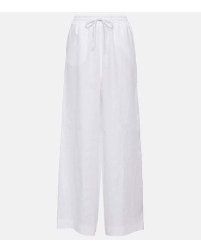Loro Piana Pantalones anchos de lino de tiro alto - Blanco