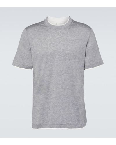Brunello Cucinelli Camiseta de algodon y seda - Gris