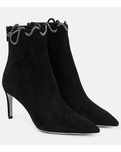 Rene Caovilla Embellished Suede Ankle Boots - Black