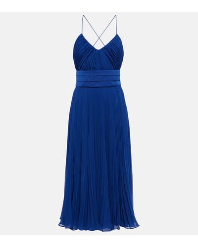 Max Mara Clarino Pleated Georgette Midi Dress - Blue