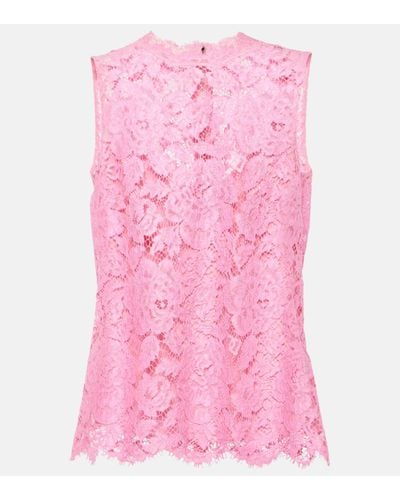Dolce & Gabbana Floral Crepe De Chine Lace Top - Pink