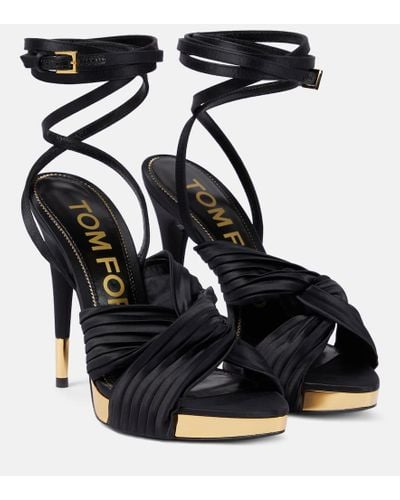 Tom Ford Pleated Satin Ankle-wrap Platform Sandals - Black