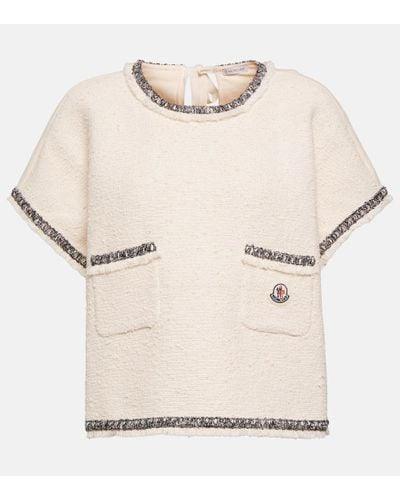 Moncler Embroidered Knitted Cotton-blend Top - Natural