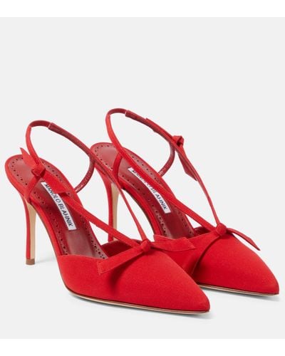 Manolo Blahnik Corintina 90 Crepe De Chine Slingback Court Shoes - Red