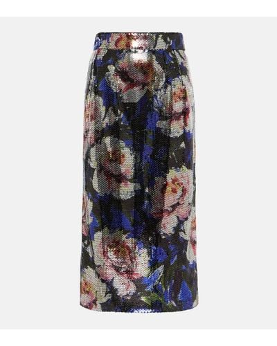 Dolce & Gabbana Falda midi floral con lentejuelas - Azul