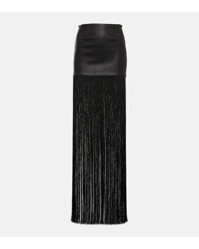 Stouls Shanghai Fringed Leather Maxi Skirt - Black