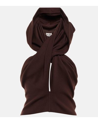Saint Laurent Hooded Wool Top - Brown