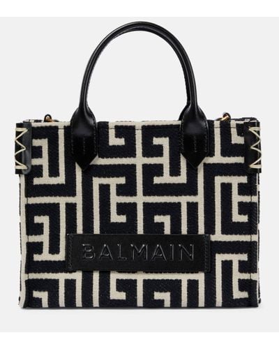 Balmain Small B-army Monogram Jacquard Shopper Tote Bag - Black