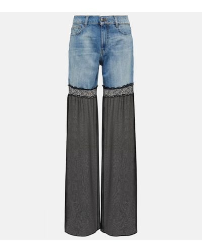 Nensi Dojaka Pantalon ample en jean et dentelle - Bleu