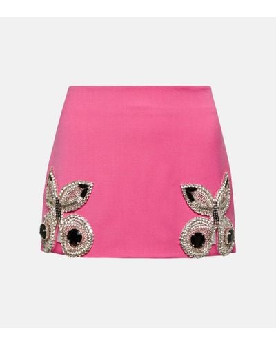 Area Crystal-embellished Wool Miniskirt - Pink