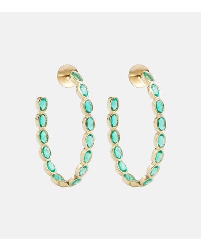 Octavia Elizabeth Oval Eternity 18kt Gold Earrings With Emeralds - Blue