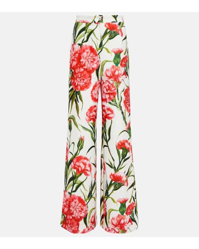 Dolce & Gabbana Floral Jersey Wide-leg Pants - Red