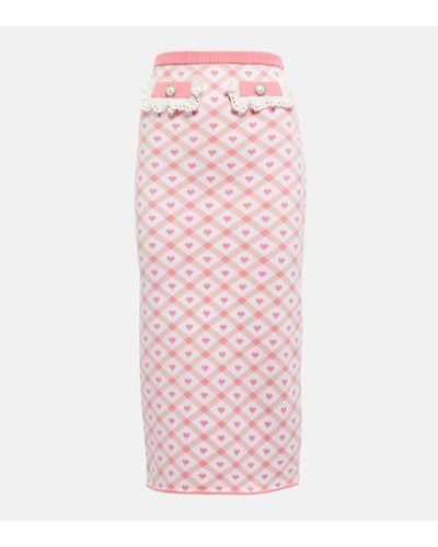 Alessandra Rich Checked Jacquard Midi Skirt - Pink