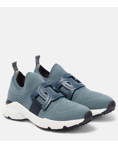 Tod's Kate Leather-trimmed Knit Sneakers - Blue