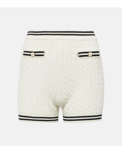 Alessandra Rich Striped Cable-knit Cotton Shorts - Natural