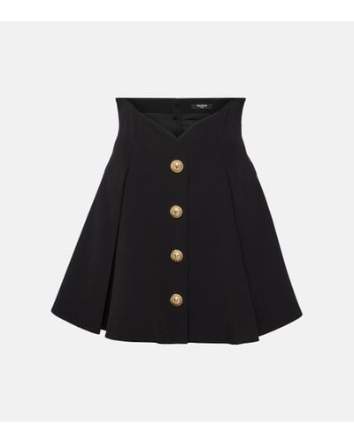 Balmain Pleated Crepe Miniskirt - Black