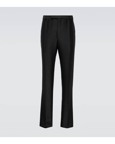 Saint Laurent Wool And Silk Straight Pants - Black