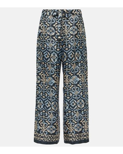 Max Mara Pantalon ample Navona imprime en soie - Bleu