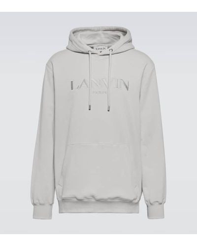 Lanvin Logo Embroidered Cotton Hoodie - Gray