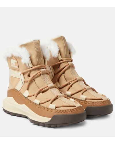 Sorel Onatm Rmx Glacy Suede And Leather Ankle Boots - Natural