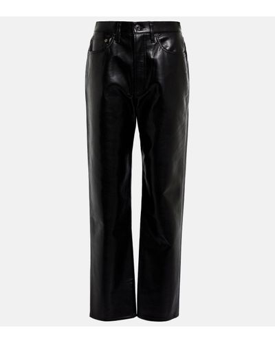 Agolde 90s Pinch Waist Leather-blend Trousers - Black