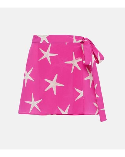 Valentino Printed Silk Wrap Skirt - Pink