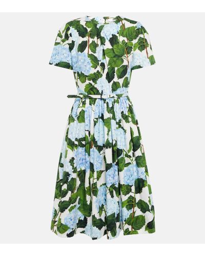 Oscar de la Renta Floral Cotton-blend Midi Dress - Green