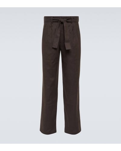 Commas Pantalon droit en lin et coton - Marron
