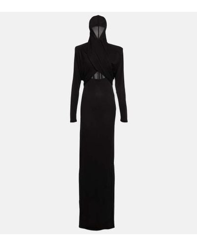 Saint Laurent Hooded Cutout Crepe Gown - Black