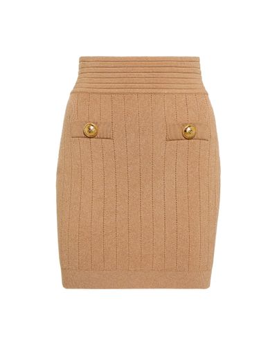 Balmain Minifalda de punto acanalado de tiro alto - Neutro