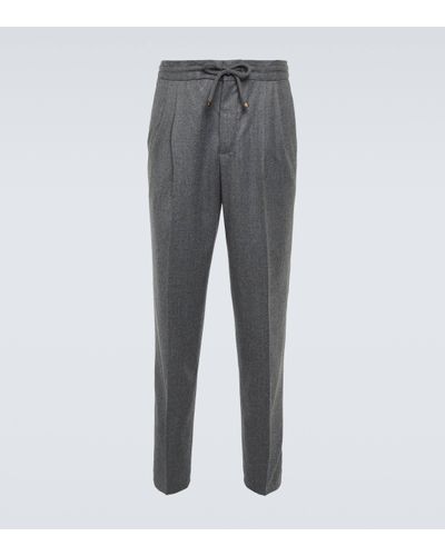Brunello Cucinelli Virgin Wool Tapered Trousers - Grey