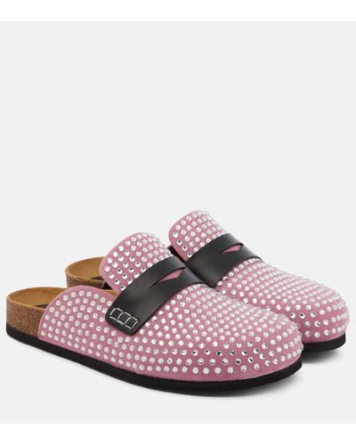 JW Anderson Slippers de ante con cristales - Rosa