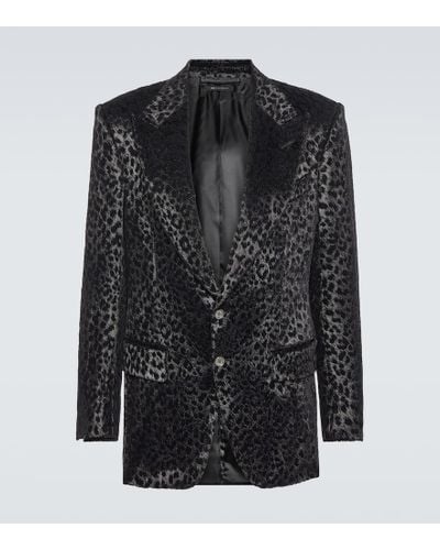 Tom Ford Leopard-print Velvet Blazer - Black