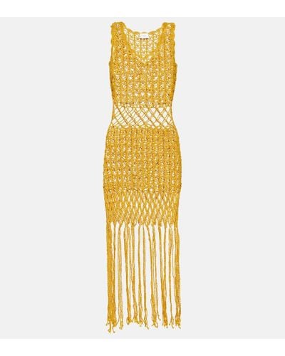 Anna Kosturova Fringed Crochet Midi Dress - Metallic