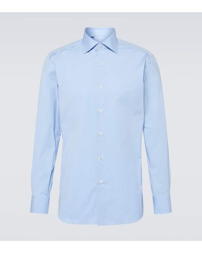 Brioni Camisa de popelin de mezcla de algodon - Azul