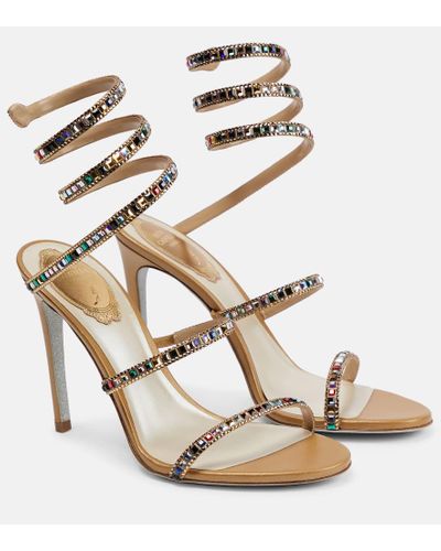 Rene Caovilla Cleo Satin & Leather Sandal - Metallic