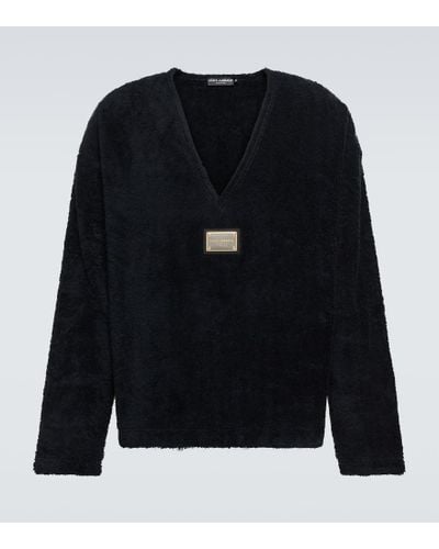 Dolce & Gabbana Embellished Cotton Terry Sweater - Blue