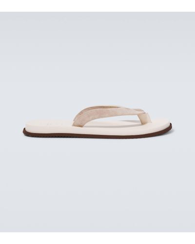 Brunello Cucinelli Suede Thong Sandals - White