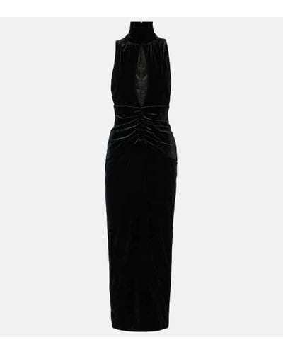 Alessandra Rich Cutout Gathered Stretch-velvet Maxi Dress - Black