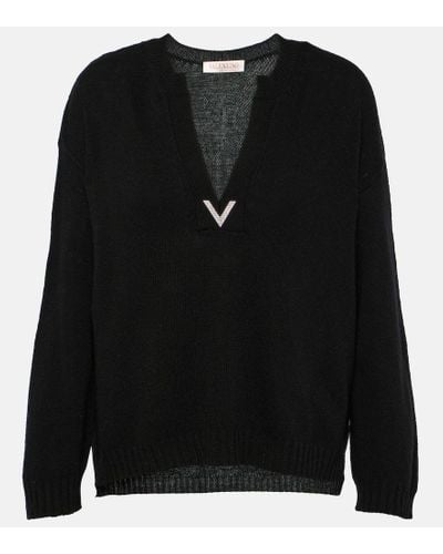 Valentino Jersey de lana virgen con logo - Negro