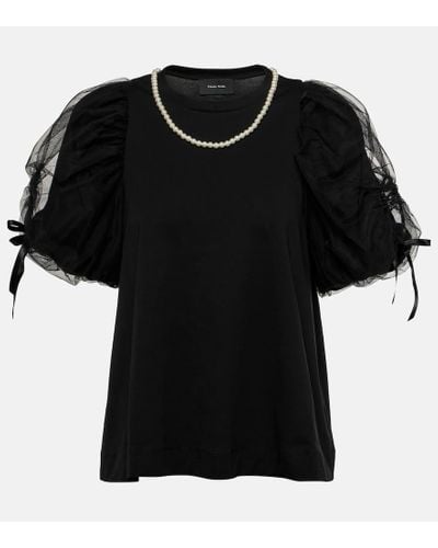 Simone Rocha Puff-sleeve Jersey And Tulle Top - Black