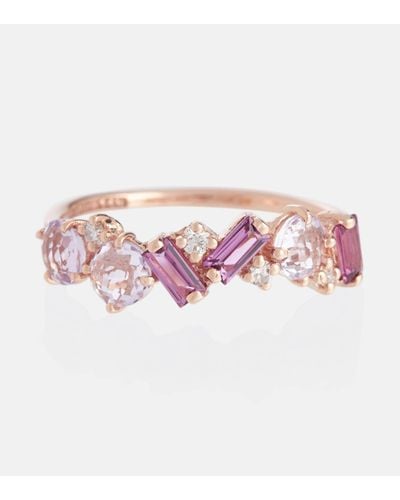 Suzanne Kalan Amalfi 14kt Rose Gold Ring With Diamonds, Rhodolite And Amethyst - Pink