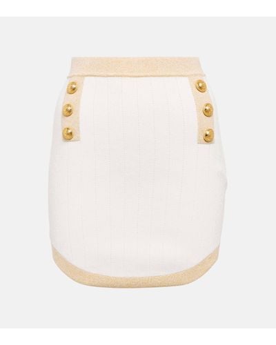 Balmain Embellished Ribbed-knit Miniskirt - White