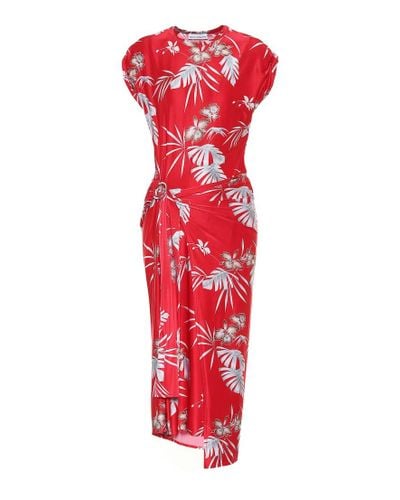 Rabanne Vestido midi asimétrico con estampado hawaiano - Rojo