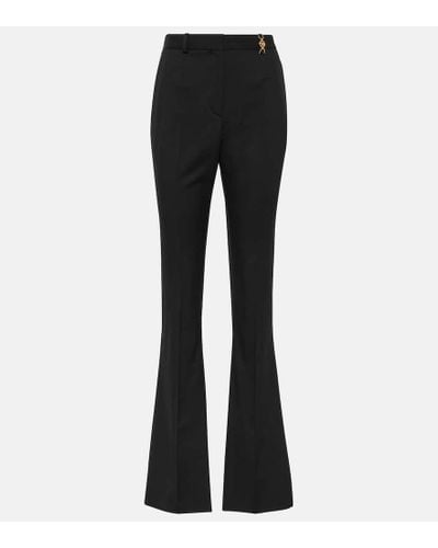 Versace High-rise Wool-blend Flared Pants - Black