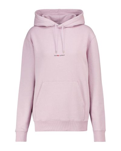Saint Laurent Logo Cotton Jersey Hoodie - Pink
