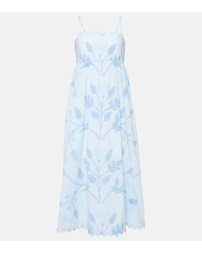 Juliet Dunn Scalloped Floral Cotton Midi Dress - Blue